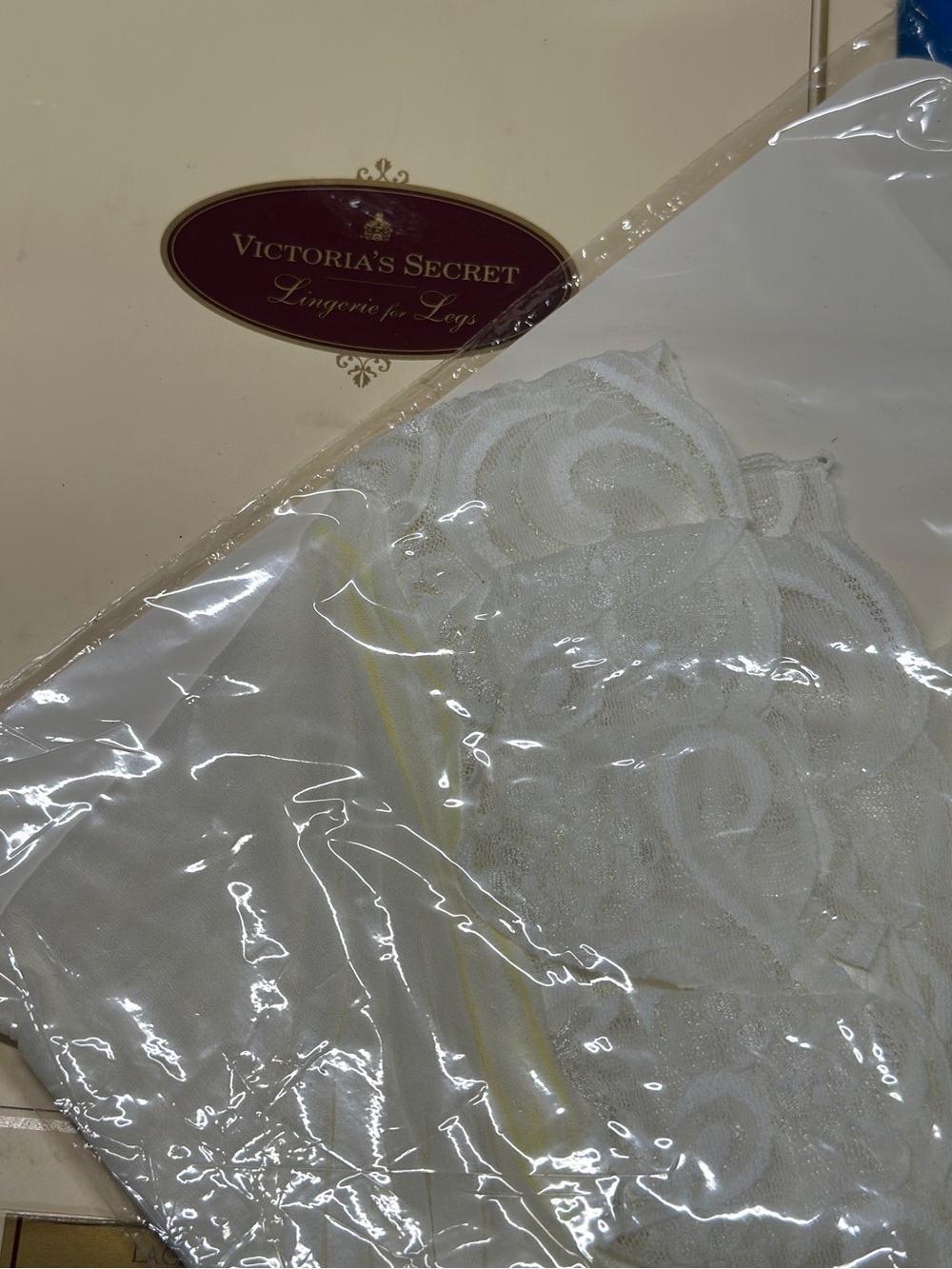 New Victoria's Secret White Lace Thigh-High Hose Small